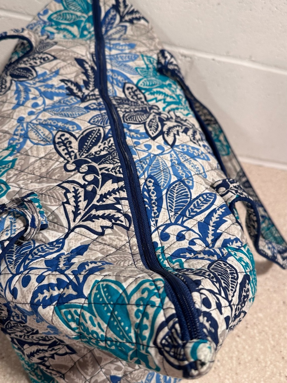 2pc Vera Bradley Miller Bag in "Santiago" Blue Teal Floral & Luggage Tag Set - Picture 8 of 16